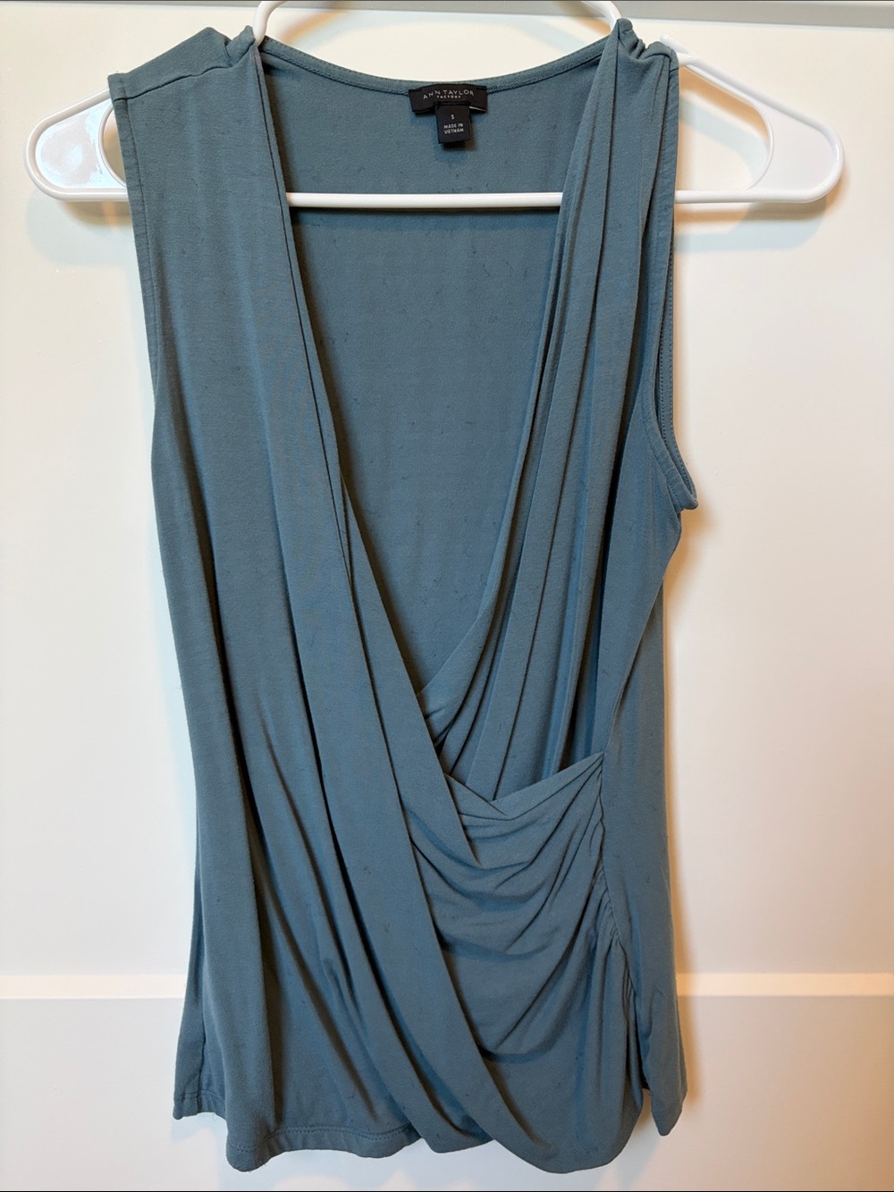 Ann Taylor Slate Blue Draped V-Neck Sleeveless Top